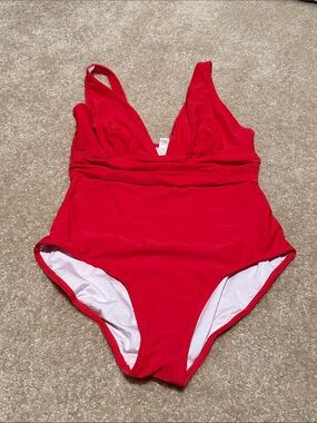 Red One-Piece Swimsuit - Classic V-Neck
